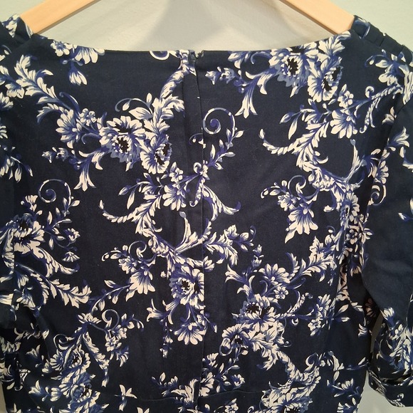 Unique Vintage Womens Navy Blue Dark Floral 1950s Swing Dress Sz XL Pinup Retro - Picture 7 of 11